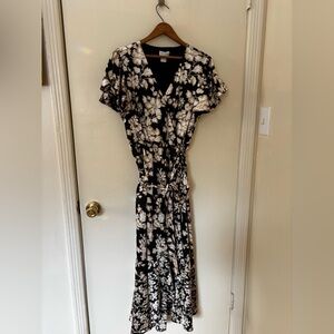 Black, White, and Gold Floral Maxi Dress with belt